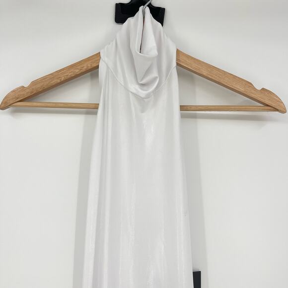 Norma Kamali | NWT White Lame Turtleneck Halter Dress XXS - Picture 6 of 15